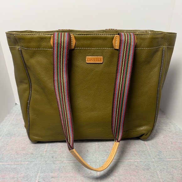 Consuela Journey Ashley Leather Tote Olive Green - Picture 2 of 14